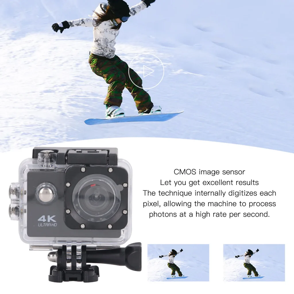 alt="מצלמת ספורט חיצונית 4K Wi‑Fi עם חיישן SONY IMX377 ותצוגה 1.8 אינץ'"