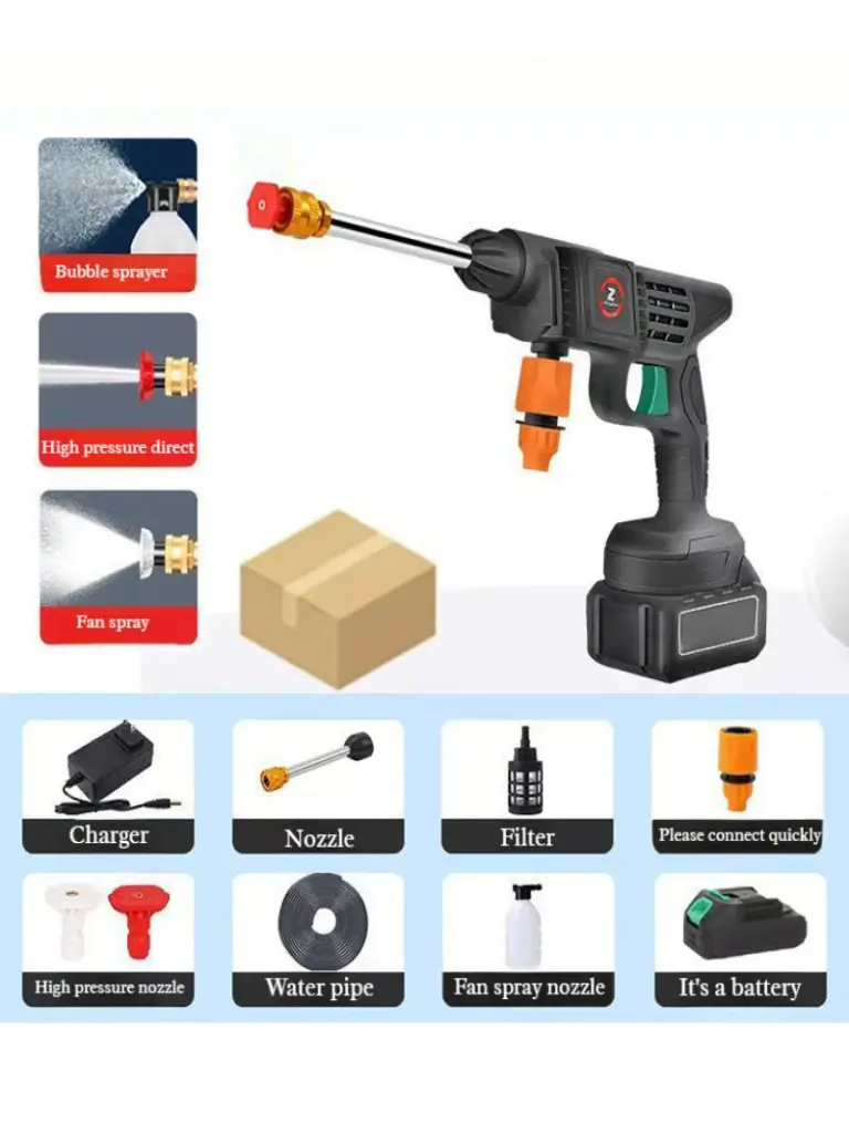 מכונת שטיפה בלחץ גבוה ואקדח מים נייד לשטיפת רכב מבית EAFC – עם סוללת ליתיום, 3 מצבי ריסוס, לניקוי רכב, חצר, גינה ושטיפה מקצועית בבית. קל לתפעול, אלחוטי ועמיד לאורך זמן.
