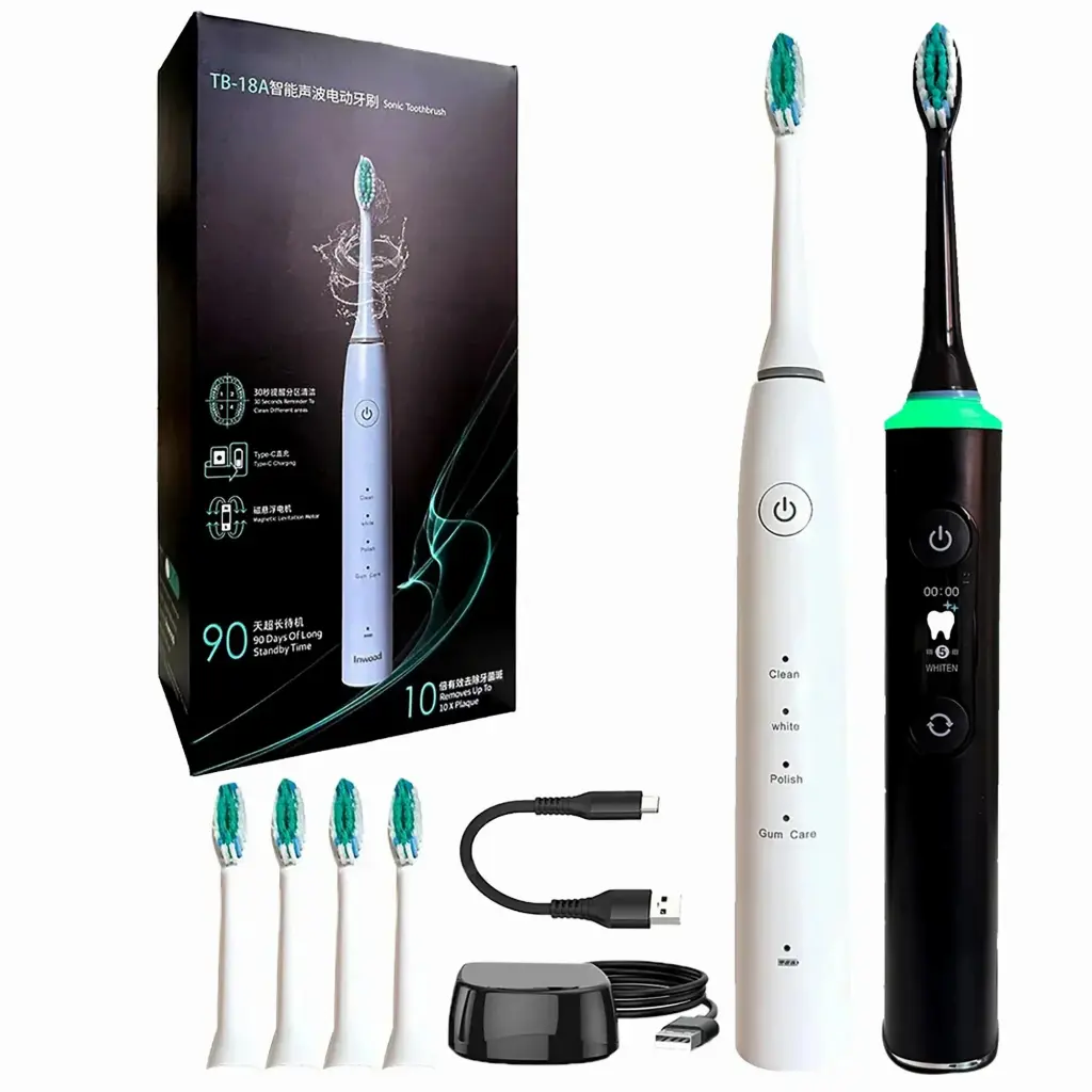 מברשת שיניים חשמלית חכמה עם 42,000 פעימות בדקה, 5 מצבי צחצוח, טעינה אלחוטית ו־8 ראשי מברשת. ניקוי עמוק, הלבנת שיניים וטיפוח חניכיים – מושלם לנסיעות ולשימוש יומיומי.