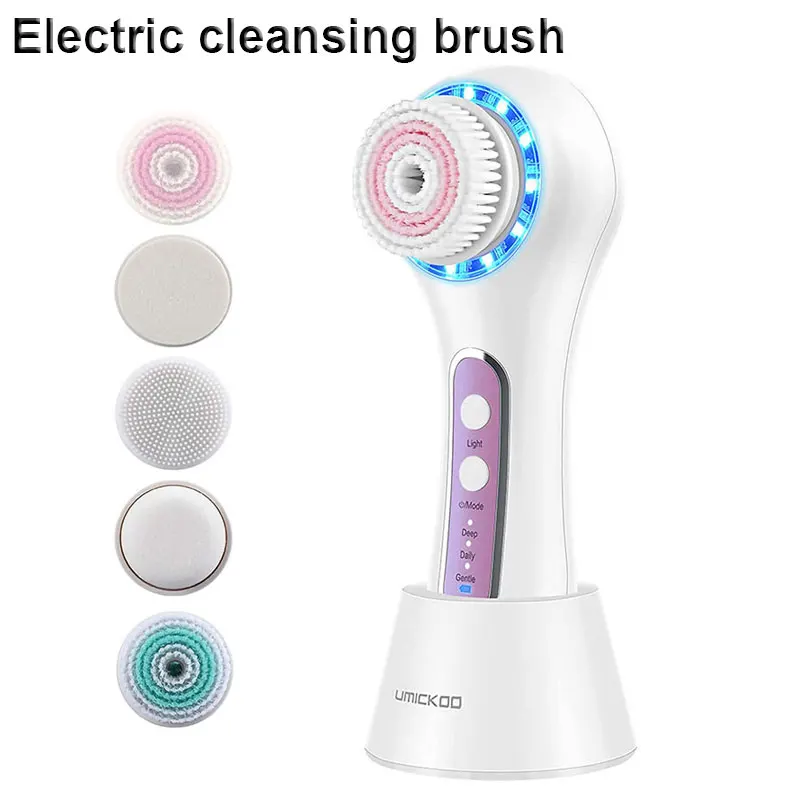 מברשת לניקוי פנים חשמלית Umickoo – ניקוי פנים עמוק, פילינג עדין, 5 ראשי מברשת, עמידות מים IPX7, סוללה נטענת USB, מתנה מושלמת לנשים ואהבה לעור זוהר וחלק.