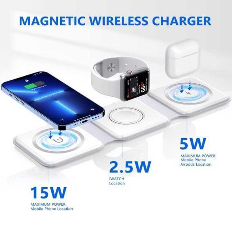 🔋 מטען חכם חכם QI 3 ב-1 – טעינה מגנטית מתקפלת 15W